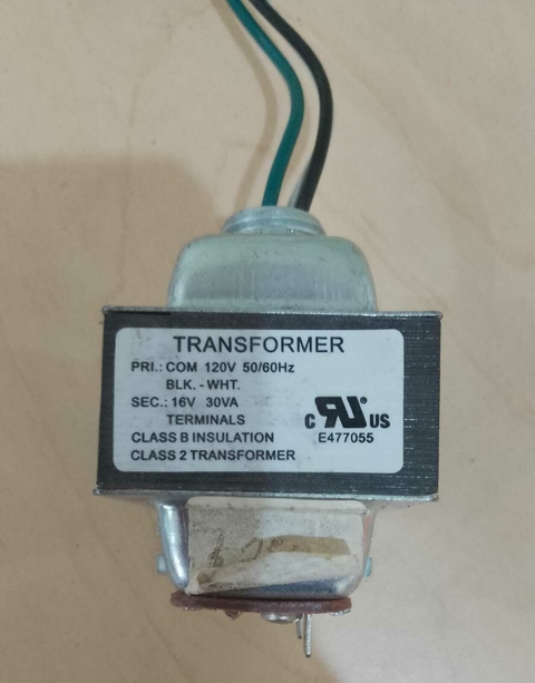 Transformador de timbre 120v 50/60Hz Class B Aislamiento class 2 (Modelo E477055)