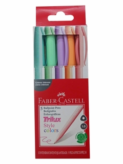 CONJUNTO 5 CANETA ESFEROGRÁFICA TRILUX STYLE COLORS TONS PASTEL – FABER-CASTELL