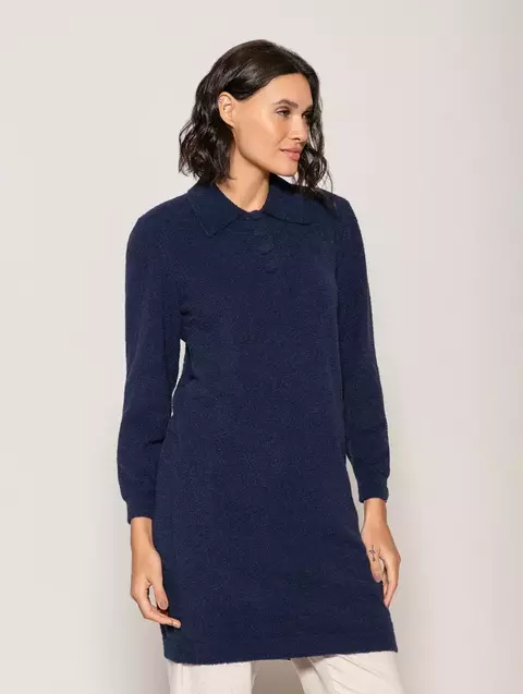 VESTIDO EM FIO PLUMA COM GOLA E BOTÕES BIAMAR | 11935