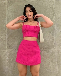 Conjunto Cropped e Shorts Saia Salmão - Historietas Boutique