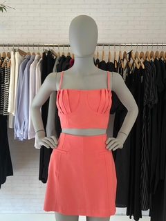 Conjunto Cropped e Shorts Saia Salmão
