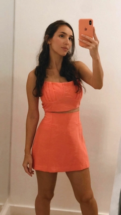 Conjunto Cropped e Shorts Saia Salmão na internet