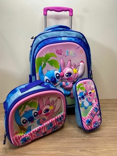 Kit Mochila importada 3D Stitch e Angel