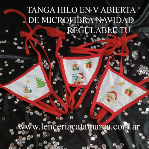 LADY TANGA HILO EN V ABIERTA DE MICROFIBRA NAVIDAD REGULABLE X 1 UNIDAD TU