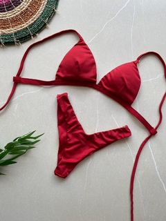 Biquíni asadelta fio duplo top fixo vermelho - JUJU MODA PRAIA