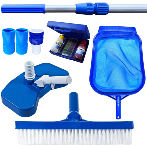 KIT LIMPEZA PARA PISCINAS COM ESTOJO TESTE E CABO DE 2 MTS
