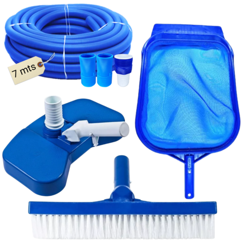 KIT LIMPEZA COM MANGUEIRA ECOLÓGICA DE 7 METROS P/ PISCINAS
