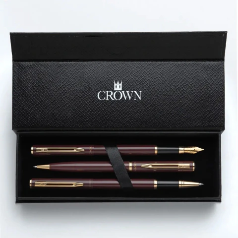 Conjunto de Canetas Crown Capricci Tinteiro, Esferográfica e Roller