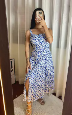 Vestido Flora Midi Azul