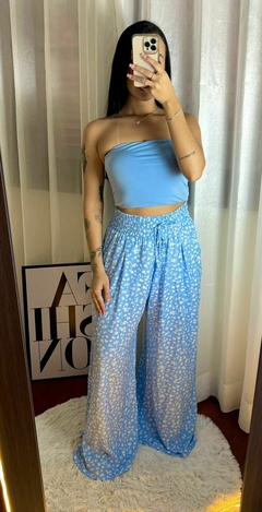 Calça Floral Pantalona Azul Celeste - comprar online