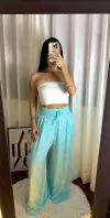 Calça Floral Pantalona Azul Tiffany - comprar online