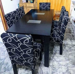 MESA 1.60, EXTENSIBLE A 2 m. + 6 SILLAS EN TELA CHENILLE ANTIDESGARRO REFORZADAS