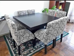 MESA 1.40 X 1.40 + 8 SILLAS EN TELA CHENILLE ANTIDESGARRO REFORZADAS