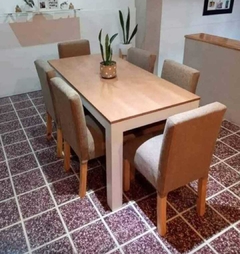 MESA TAPA PARAÍSO 1.60 X 0.80 + 6 SILLAS EN TELA CHENILLE LISAS REFORZADAS