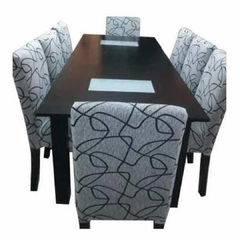 MESA 1.60, EXTENSIBLE A 2 m. + 8 SILLAS EN TELA CHENILLE ANTIDESGARRO REFORZADAS