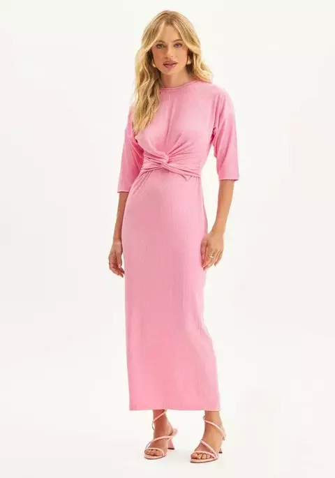 VESTIDO SUPER MIDI COM TORÇÃO - LANÇA PERFUME