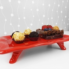 Travessa Retangular porcelana Com Pé Vermelha - loja online