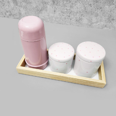 Kit Higiene Porcelana com Bandeja Retangular Média Rosa Poá na internet