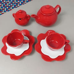 Conjunto De Chá Flor 4 Peças Vermelho na internet