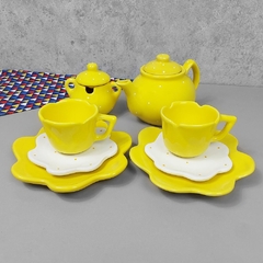 Conjunto De Chá Flor 4 Peças Amarelo Poá na internet