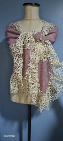 082 - BUFANDAS DE LANA BICOLOR, CON PUNTILLA - DICARLA MODA 