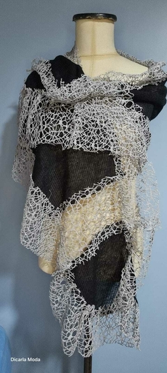 082 - BUFANDAS DE LANA BICOLOR, CON PUNTILLA - comprar online