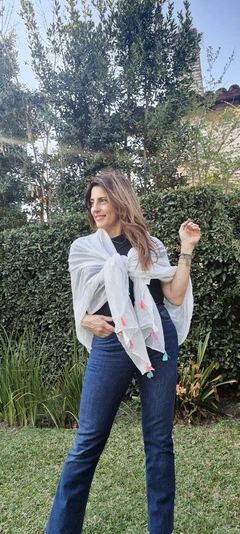 PASHMINAS DE VISCOSA DISEÑO UNICO CON FLECOS MULTICOLOR