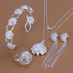 Conjuntos de joyas de plata de ley 925 para mujer, collar, pulsera y pendientes, - tienda en línea
