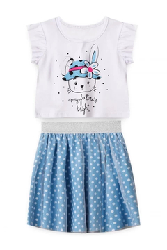 Conjunto Coelhinha / Saia Tule Poá Azul