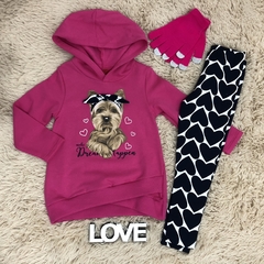 Conjunto Kyly Moletom Cachorro com faixinha Pink
