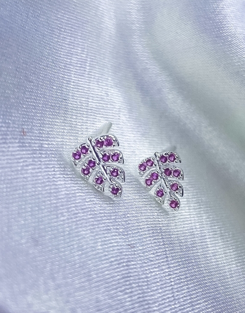 Brinco Folha Cravejado Rosa