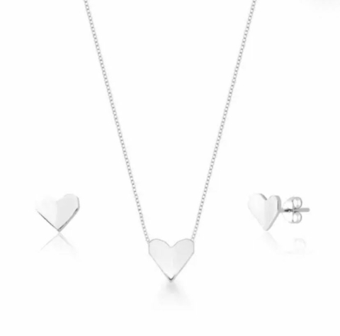 Conjunto Colar e Brinco Coração Origami