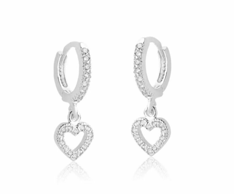 Brinco Argola Coração Cravejado Pendente