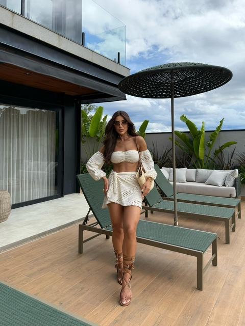 Conjunto 3 peças Cropped Saia e Short