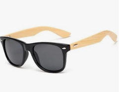 Óculos de Sol Preto Haste de Bambu Justin Sunrise Quadrado Padrão Básico Uv400