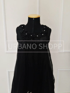Vestido Fiesta Preto c/ Aplicação Frontal (Tam M) US566