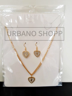 Conjunto de Brinco e Colar Coração Rosa US427 na internet