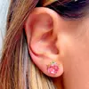 BRINCO QUADRADO ROSA • BANHO OURO 18K