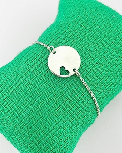 Pulseira placa redonda coração