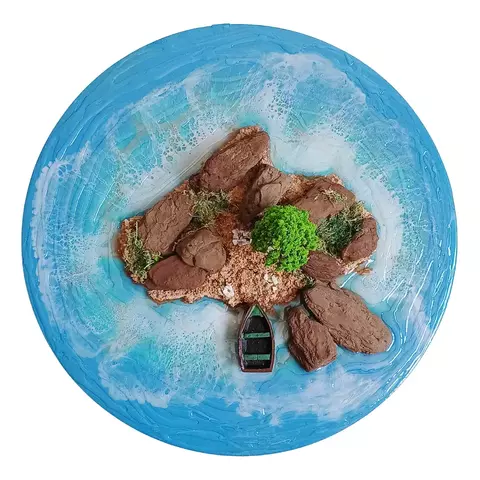 Quadro Redondo em MDF e Resina Epóxi 35cm - Ilha - comprar online