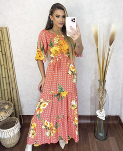 Vestido longo laranja estampado