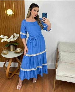 Vestido guipir longo azul