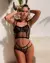 Corset de Tule Bordado com Renda Tatá Preto com Branco e Turquesa (M). - Boutique Sensual