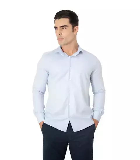 CAMISA ML ALGODÃO PIMA FIO 80 SLIN FIT- AZUL CLARO