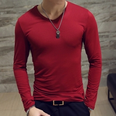 SHUJIN-Camisetas casuais masculinas com estampa de manga comprida, T-shirt fina