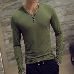 SHUJIN-Camisetas casuais masculinas com estampa de manga comprida, T-shirt fina