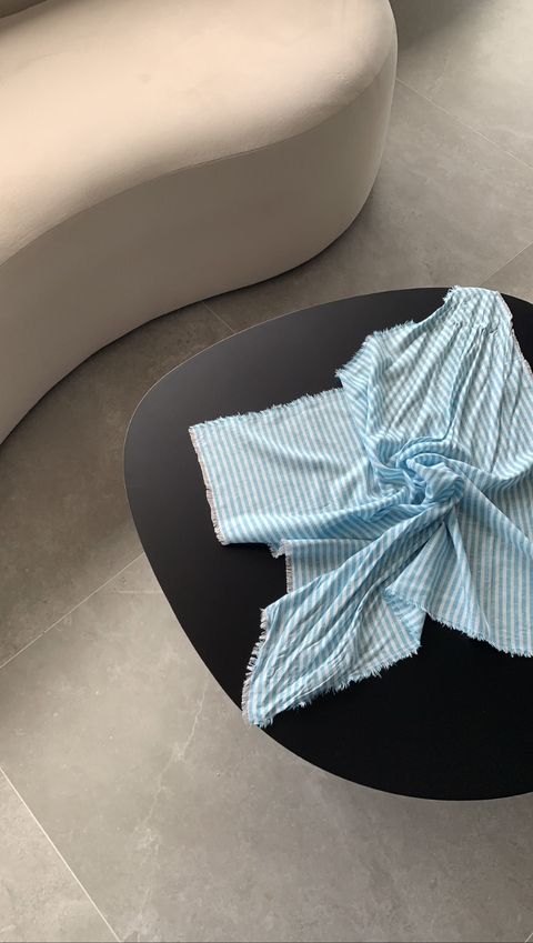 Lenço Linho Maya - Azul e Branco