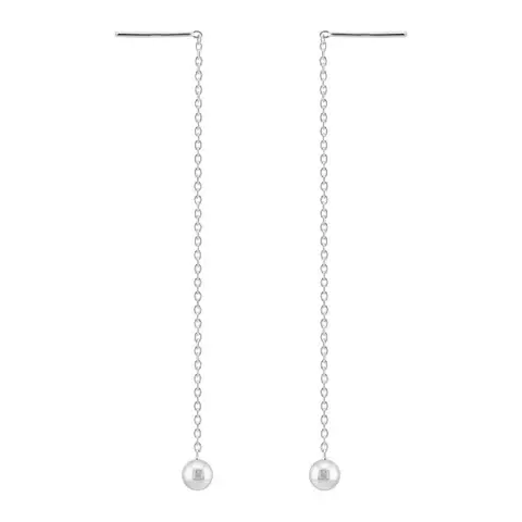 Brinco prata com corrente bolinha 4mm pendurada