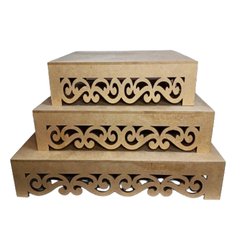 Trio de Bandeja Laser Arabesco em MDF Para Decorações de Festa - comprar online