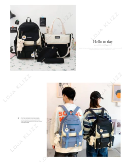 Mochila Escolar Antifurto Bolsa e Estojo Kawaii 4 Peças Fofa - KLIZZ